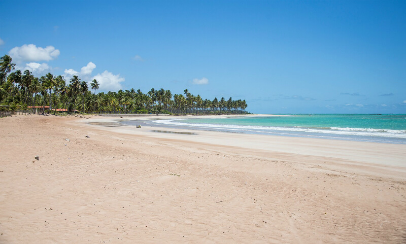 Extensa faixa de areia na praia de São Miguel dos Milagres em Maceió