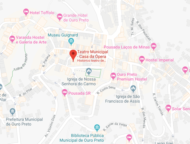 Localização da Casa da Ópera em Ouro Preto