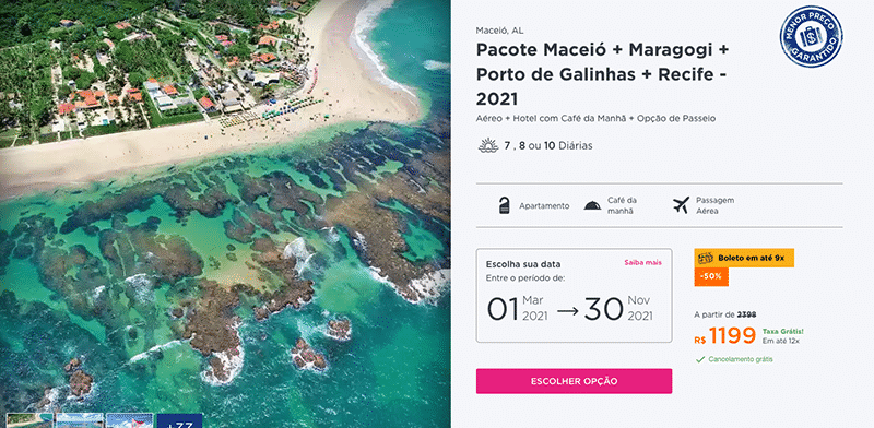 Pacote Hurb para Maceió + Maragogi + 2 cidades por R$ 1.199