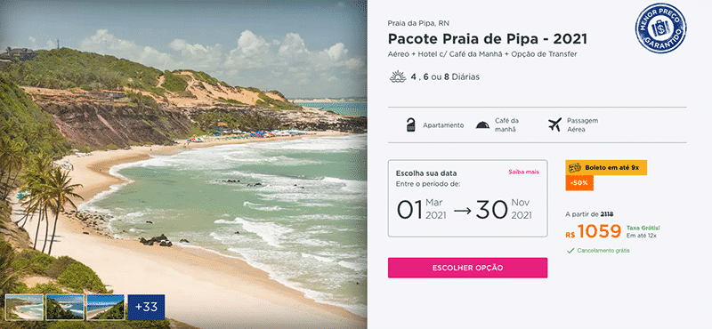 Pacote Hurb para Praia de Pipa por R$ 1.059