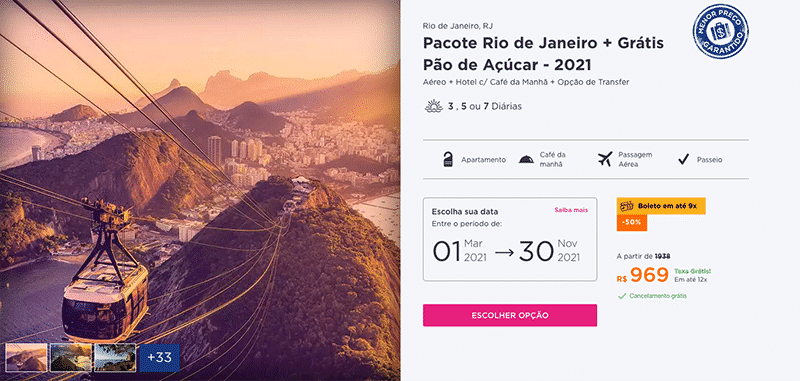 Pacote Hurb para o Rio de Janeiro por R$ 969