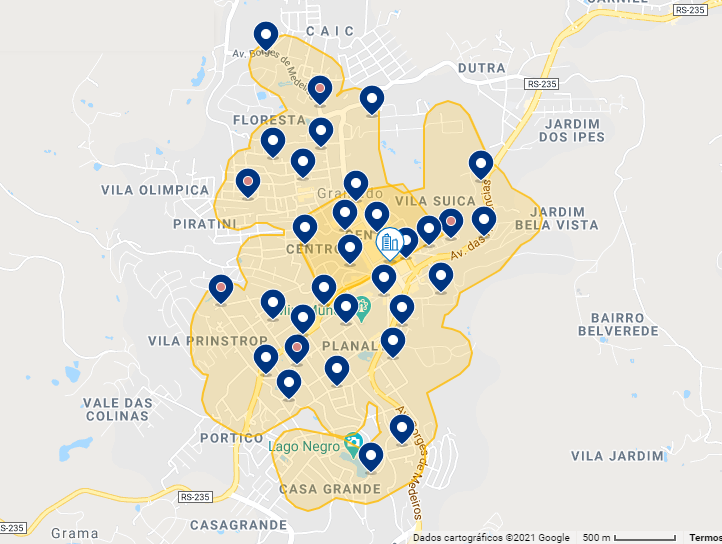 Mapa da melhor região de Gramado para se hospedar